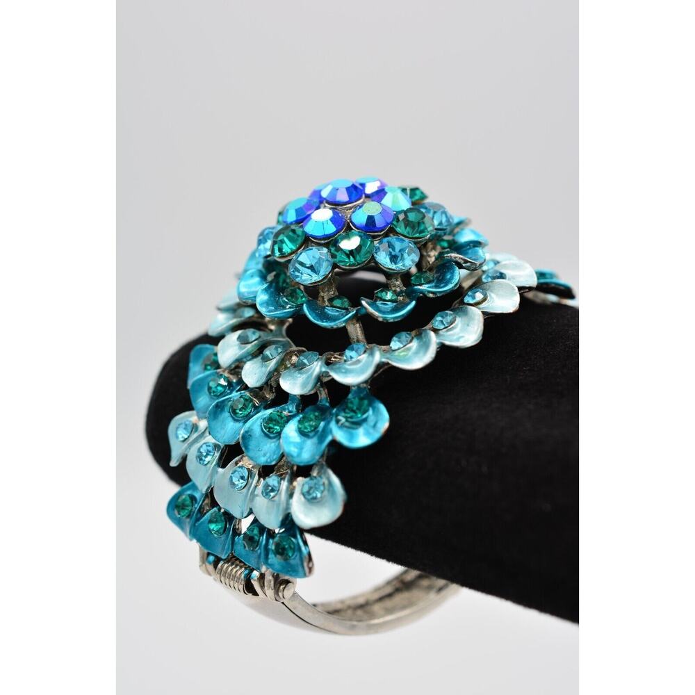 Blue Crystal Statement Bangle Bracelet Silver Spa… - image 1